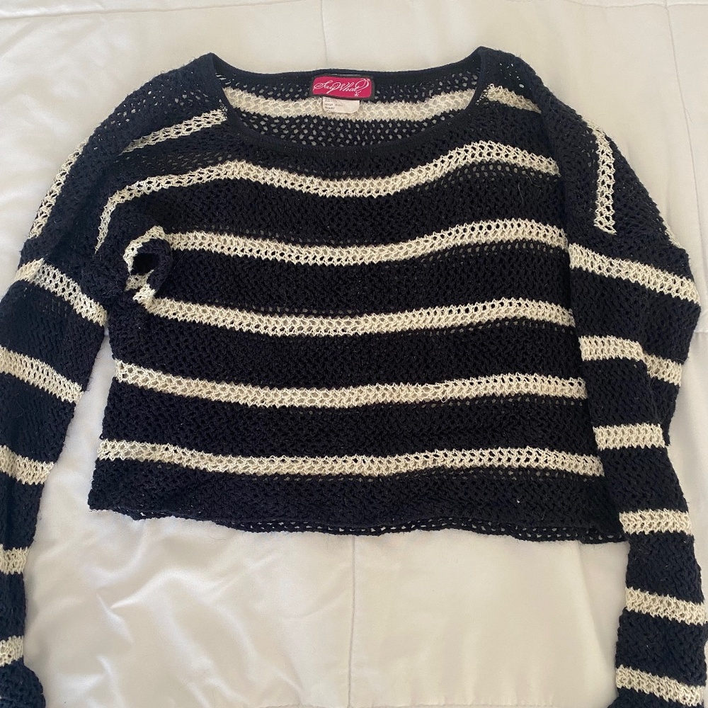 black and white striped mesh sweater